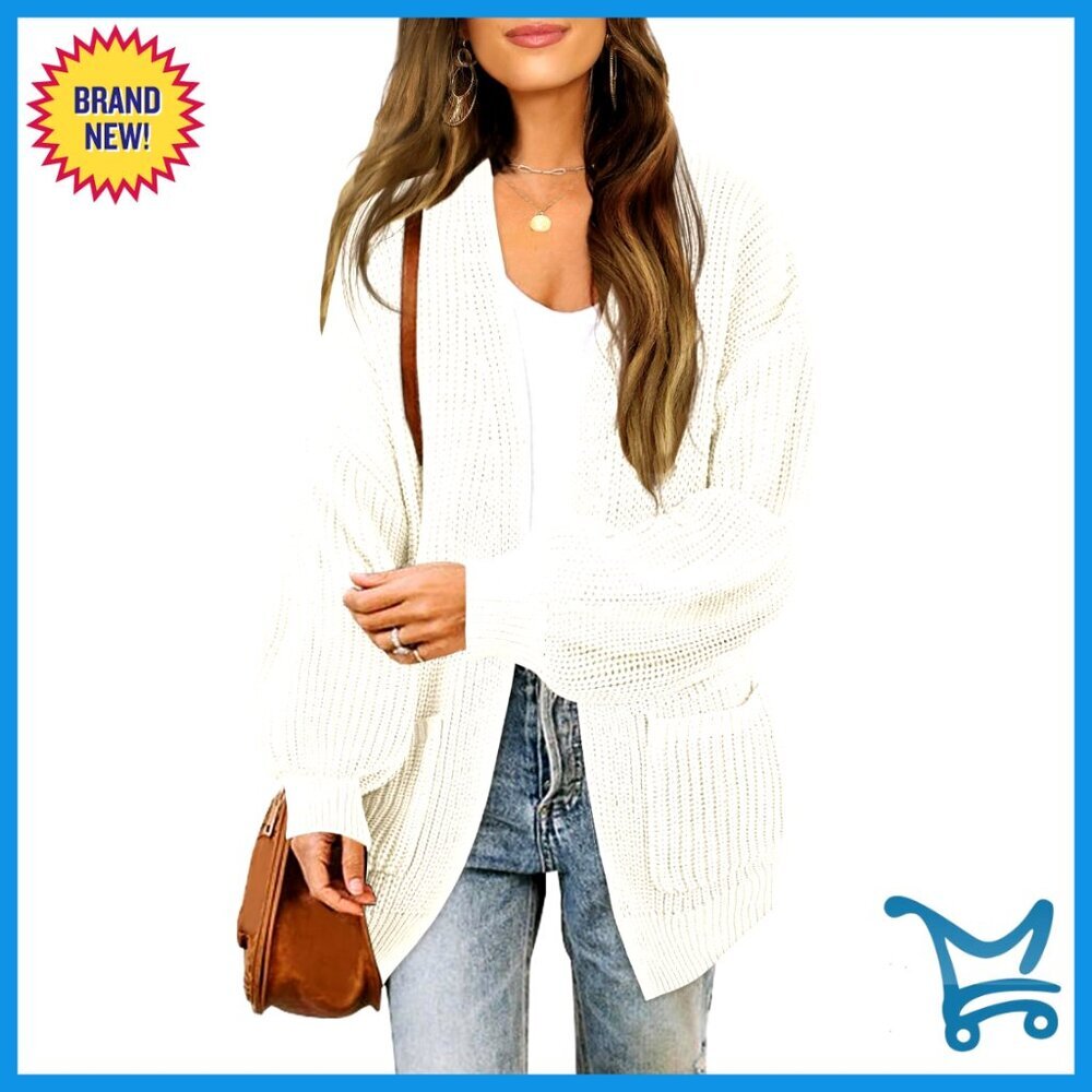Chunky Cardigan Sweater Oversized Lantern Sleeve Knit Outerwear with Pockets